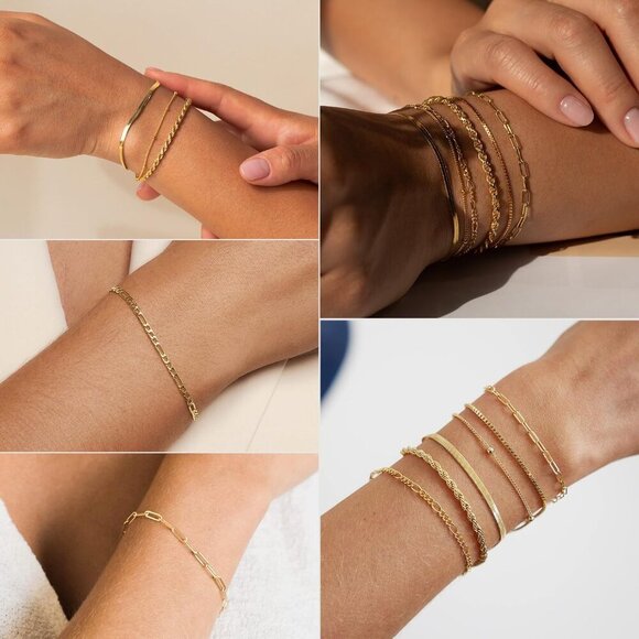 🆕 Lexody Cute Anklet Bracelet Women Gold 14K Herringbone Dainty Chain Jewelry - Picture 4 of 8